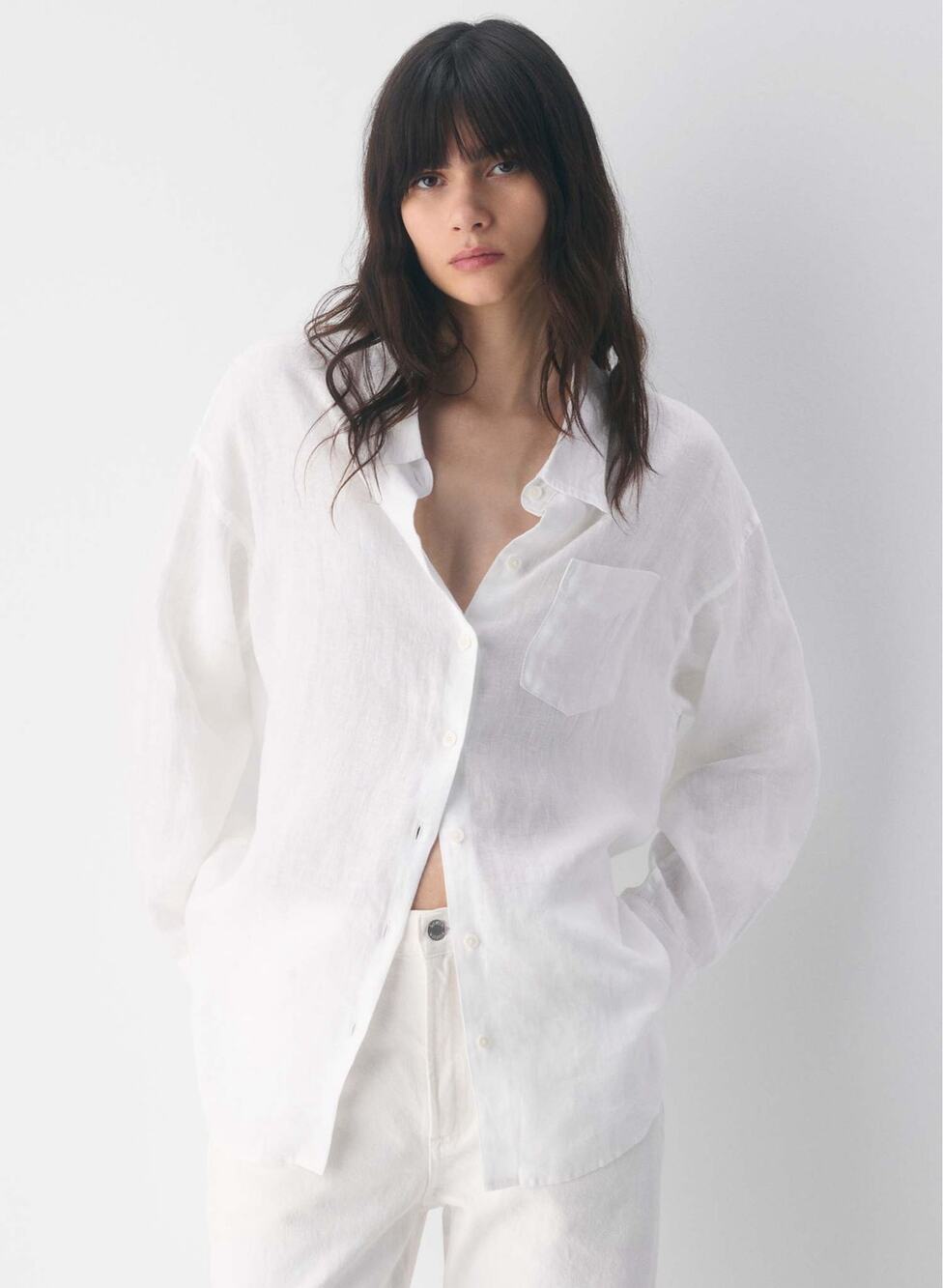 Aritzia Wilfred Reminisce Relaxed Linen Shirt Sz S in White Button Up Nice